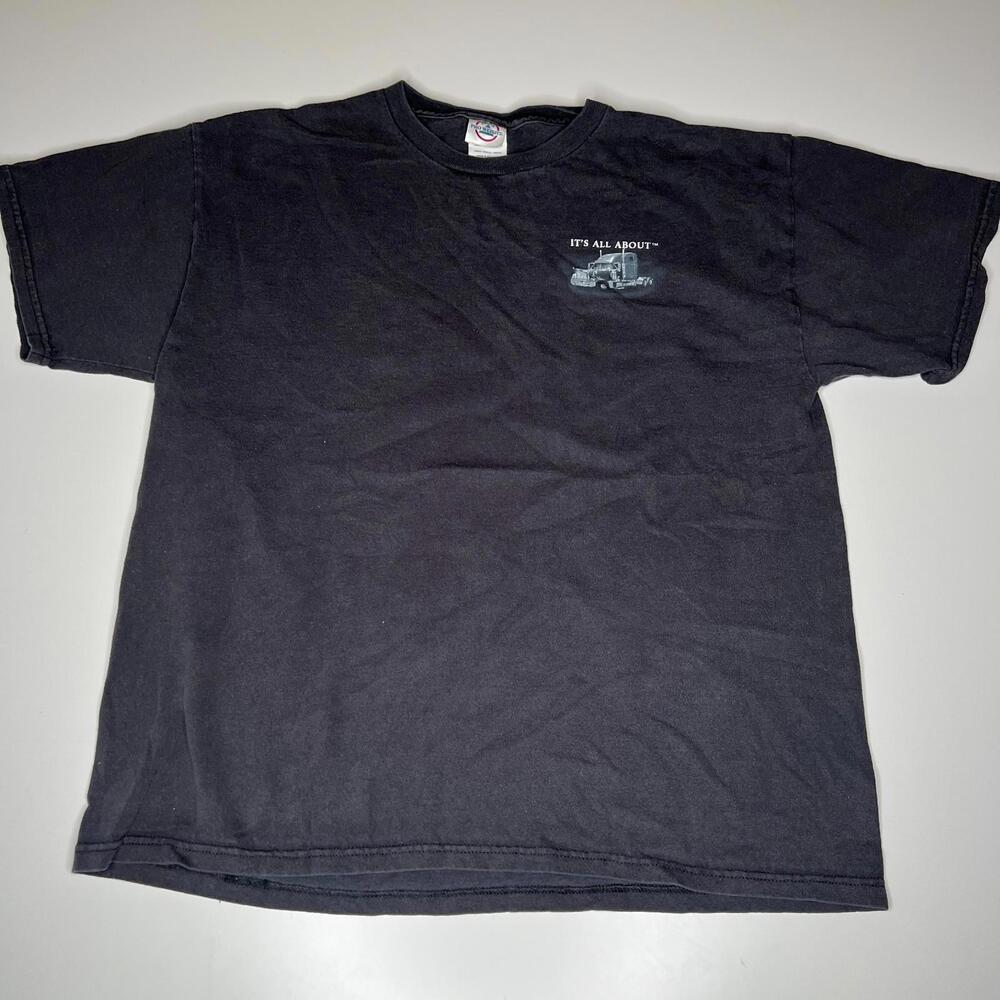 Vintage It’s All About Trucking T-Shirt Semi Truck Big Rig Graphic L Black USA